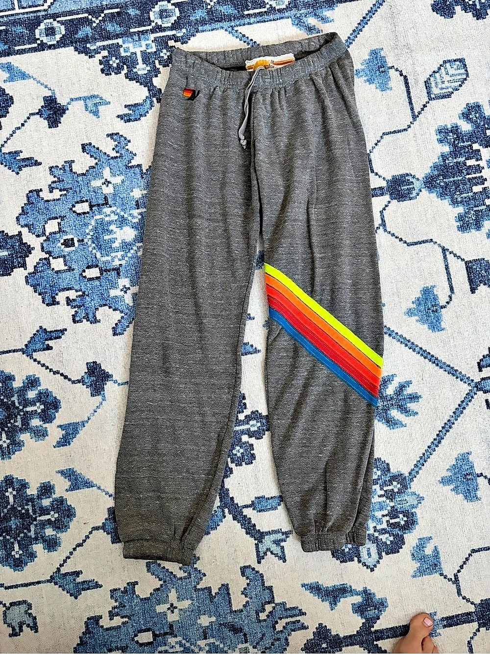 Aviator Nation 5 Stripe Sweatpants Gray Rainbow Joggers